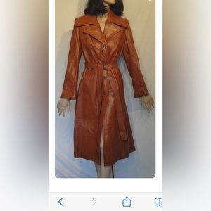 UK 12 Vintage 70s leather trench coat UK 12